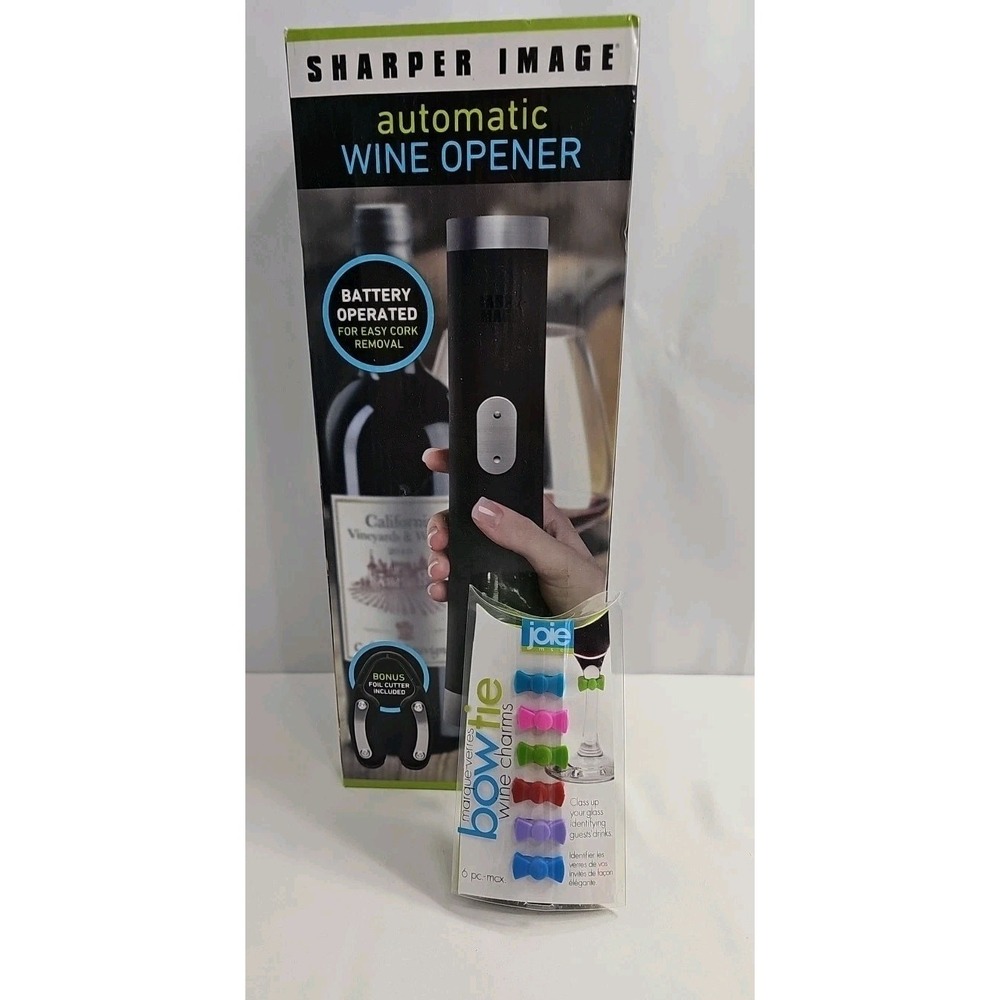Sharper Image Automatic Wine‎ Bottle Opener Bundle W/Wine Charms